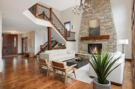 The gas fireplace in the living room is one of 4 in the home.