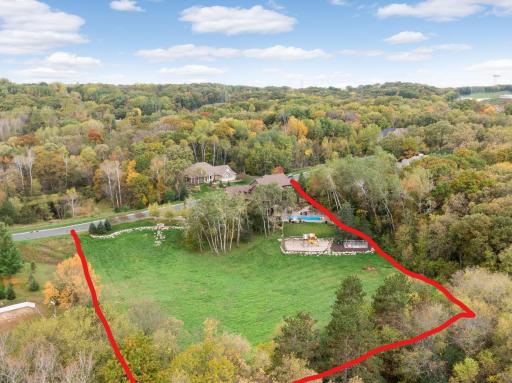 Aerial view of property - red line illustrates rough outline of the property lines.