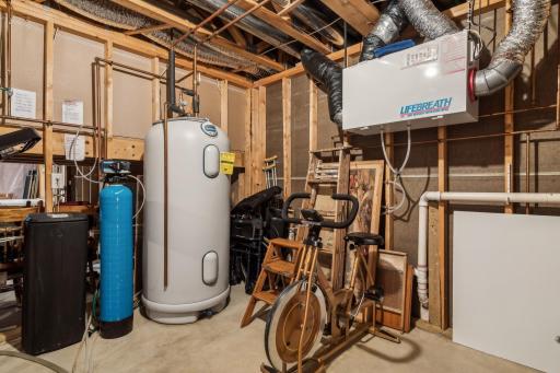 Marathon 105-gallon electric water heater, Lifebreath air-exchanger, and owned water softener!