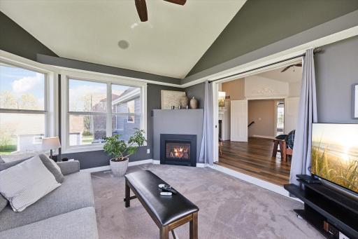 Vaulted Ceilings, Fan and the 4th Fireplace make this a favorite room contender.