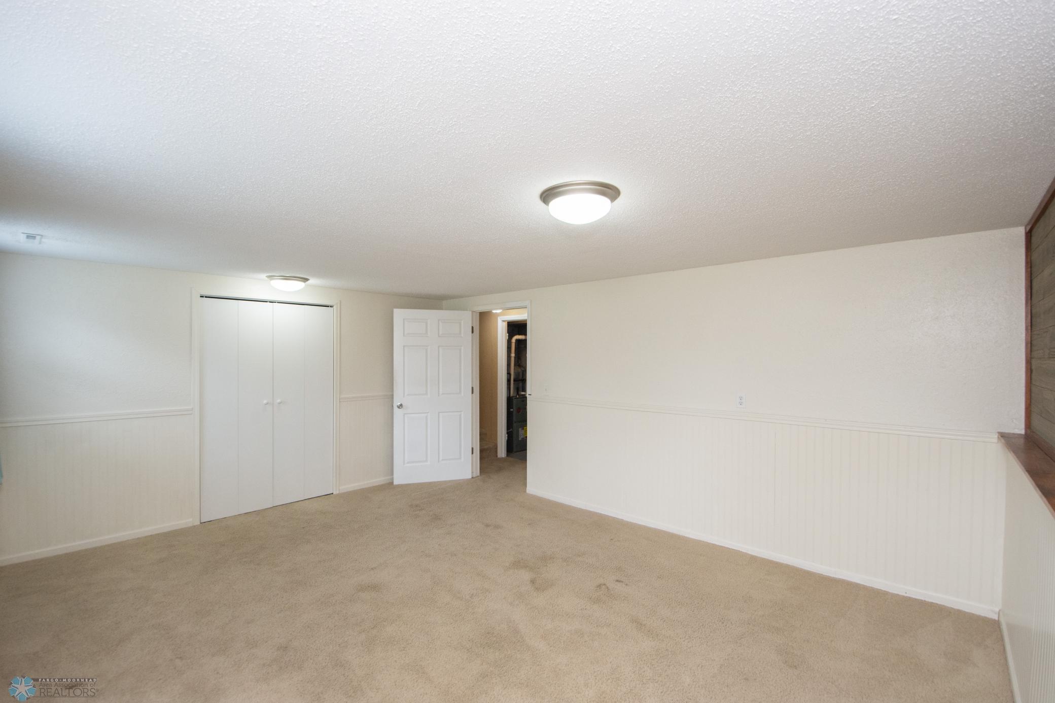 Lower Family Room with large closet with custom shelving