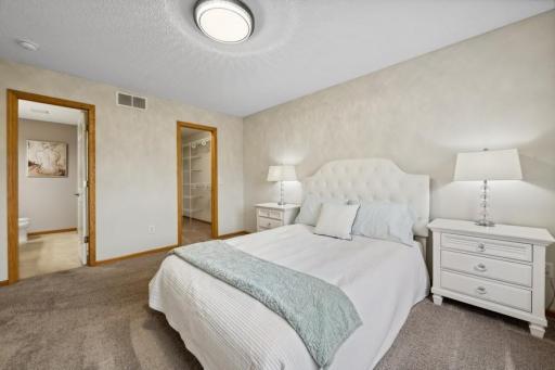 Primary suite is very spacious and also includes a private 3/4 bath and large walk-in closet. Furniture placement is easy here with all the space this room offers.