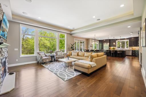 Indirect lighting adds ambiance at the ceiling cove in Great room.
