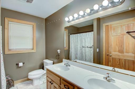 Main floor full bathroom with a double vanity!