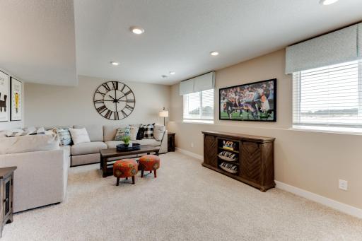 All of that living space up - plus this INCLUDED FINISHED lower level which features another full bathroom plus a giant family room! Photo is of model - colors may vary.
