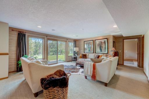 Lower Level Family Room with walkout access to gardens and landscape