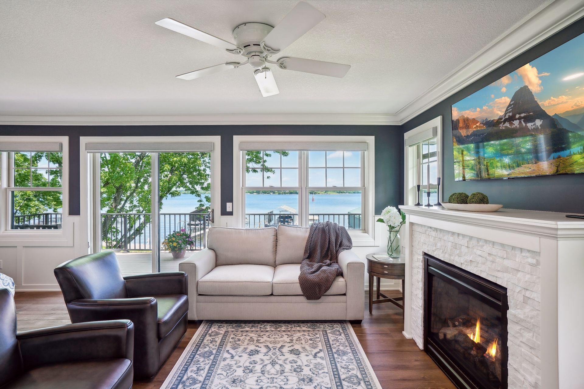 deck off primary, great windows and cozy fireplace