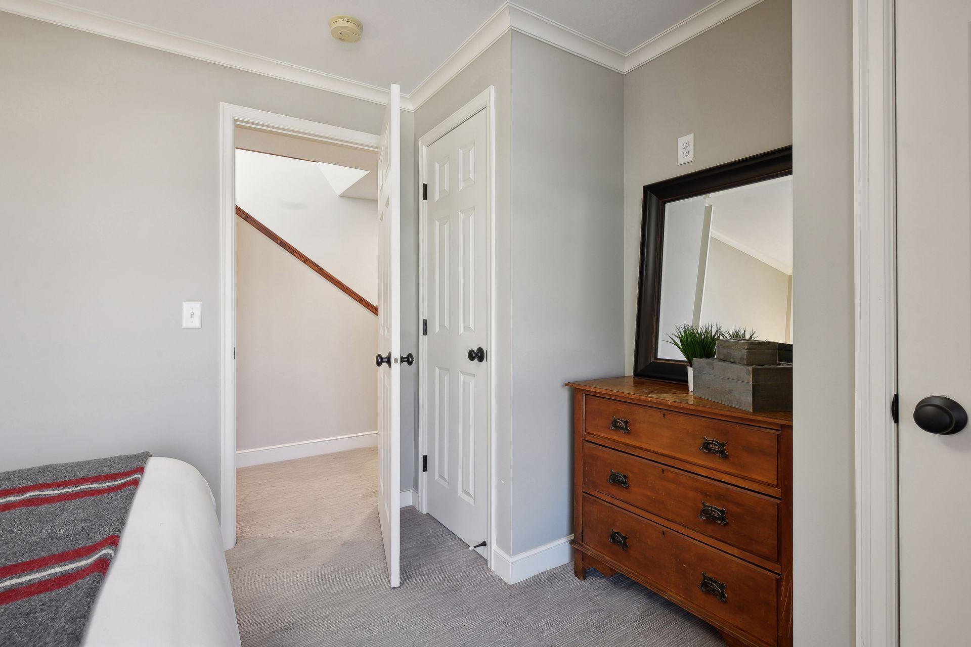 Lower bedroom features double closets.