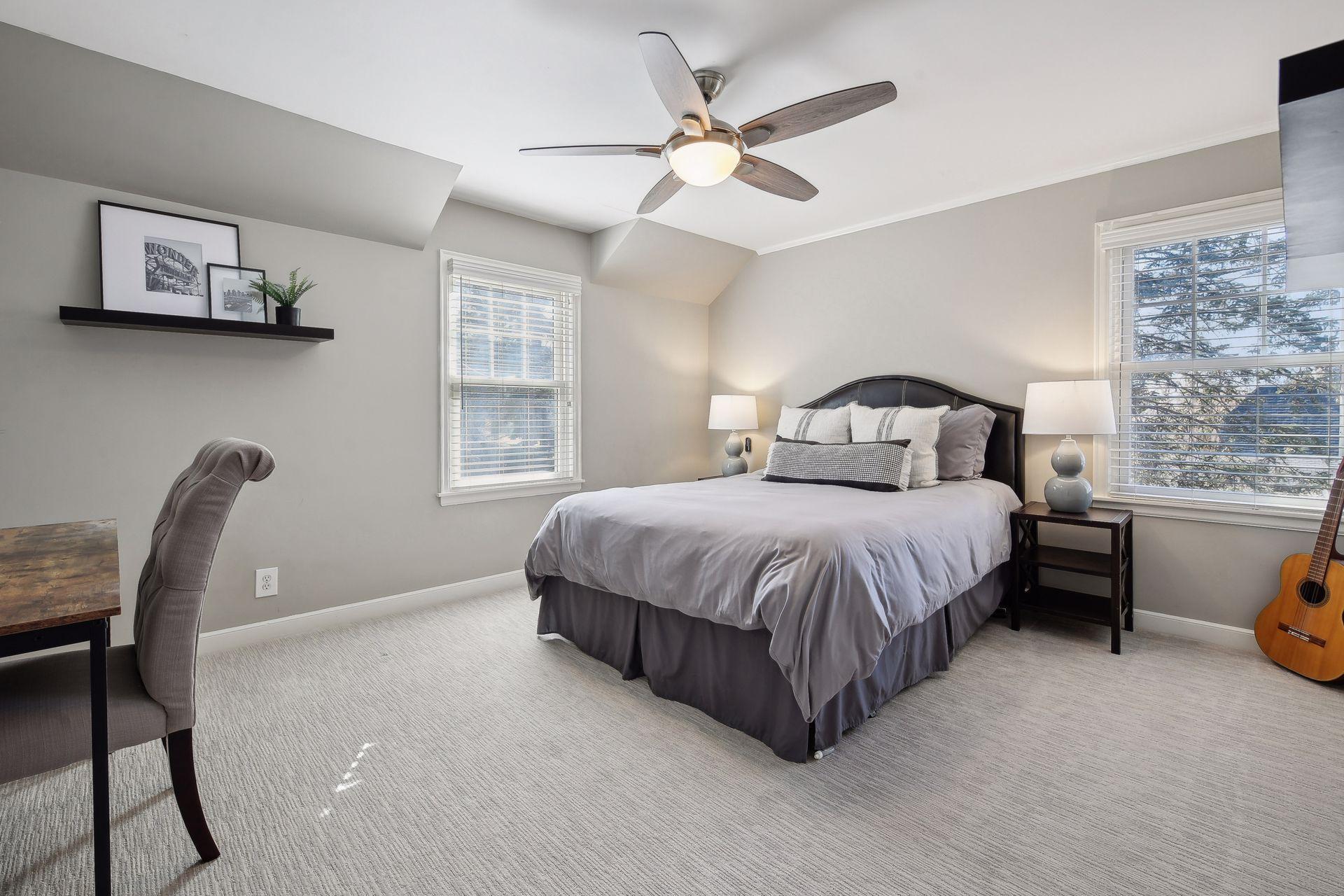 One of four spacious bedrooms on the second floor.