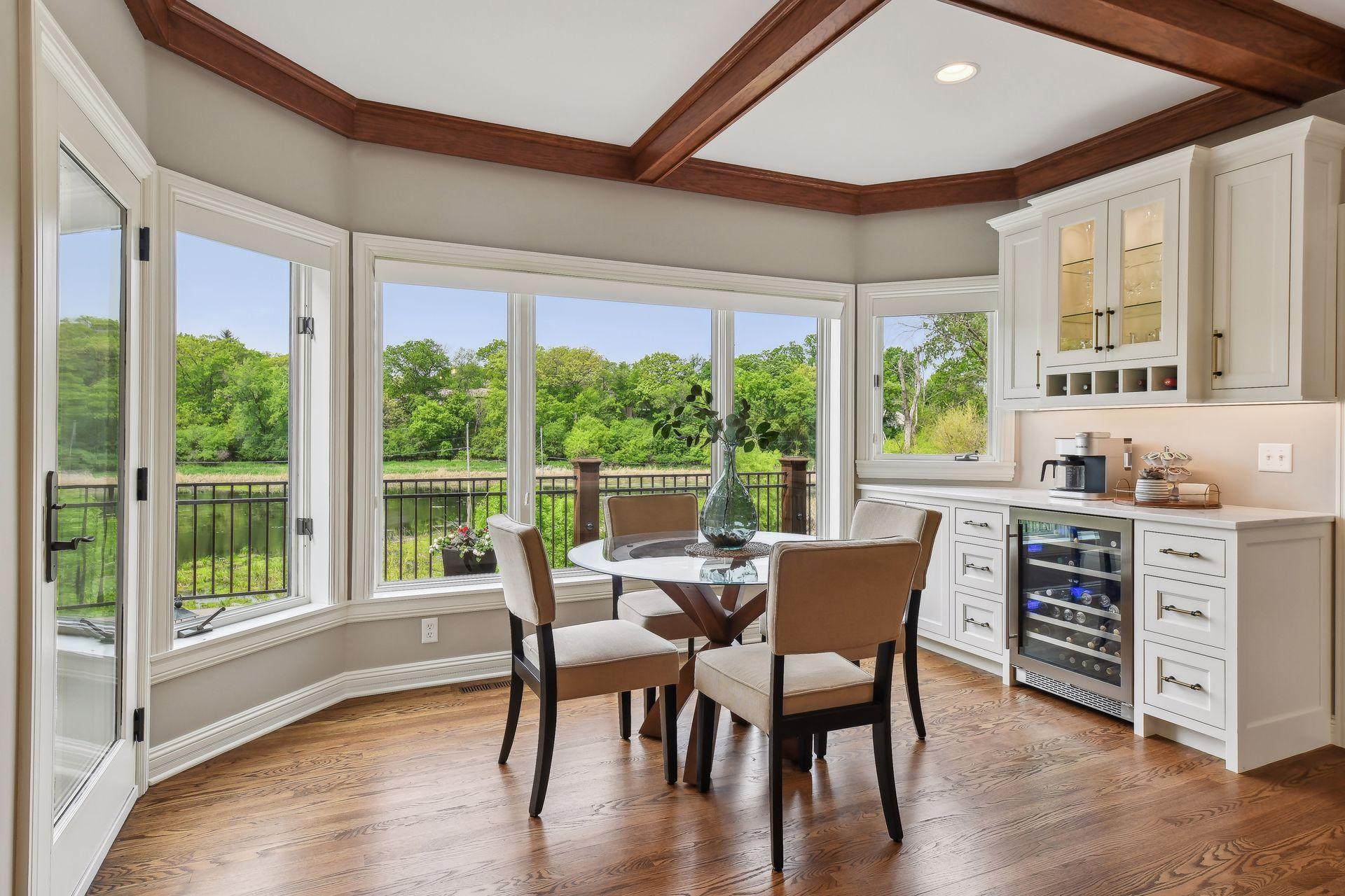 Informal dining room with beverage fridge