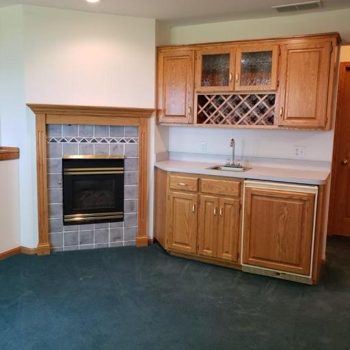 Wet bar & fireplace in the lower level Amusement Room
