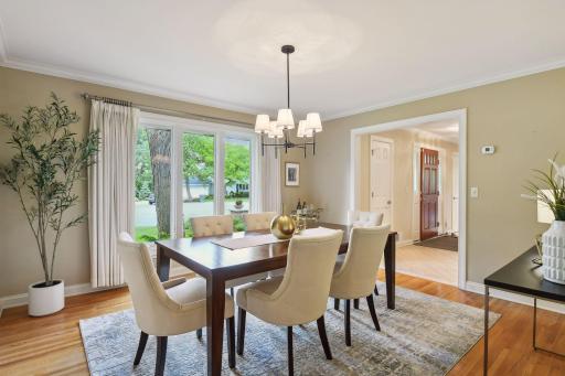 Formal dining from holiday and parties. Owners have hosted many large gatherings using the large first floor footprint