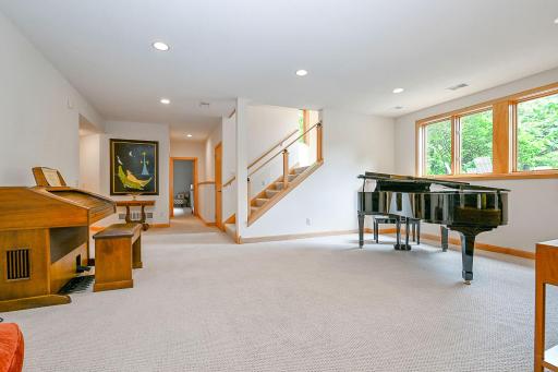 Looking toward stairway from lower level recreation/media room