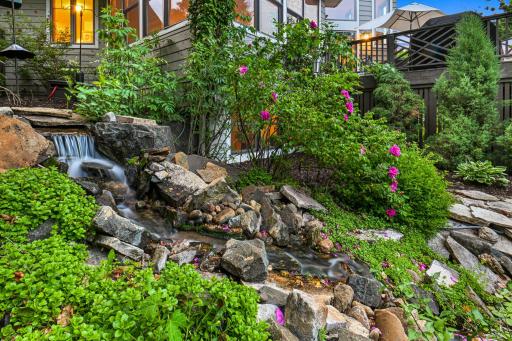 Waterfall visible and audible from deck off kitchen