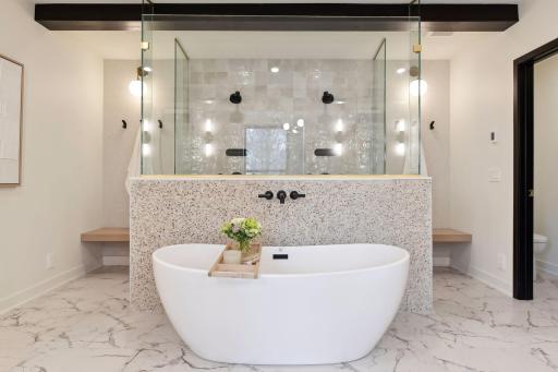Primary Spa Bathroom w/Heated Flooring and Double Shower