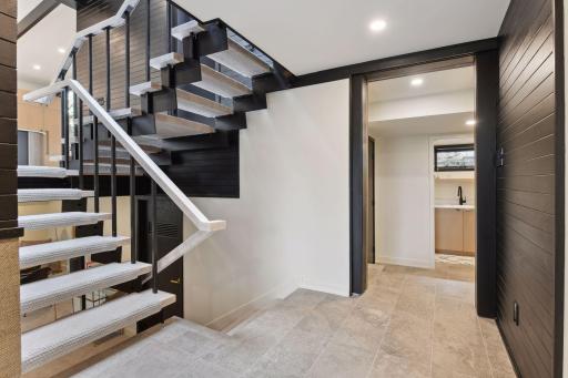 Restored Original Mono Staircase & Cedar Walls Stained Ebony