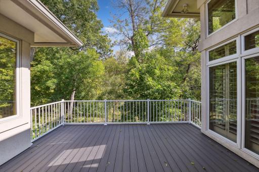 Maintenance free deck overlooks private backyard