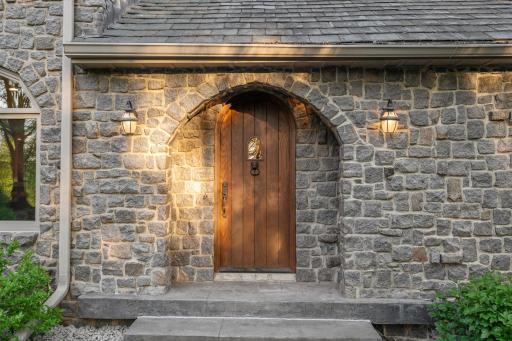 Unique European style wood door, with peak-a-boo window, reclaimed from a church