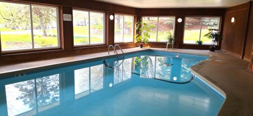 A lovely heated indoor pool with walls of windows!