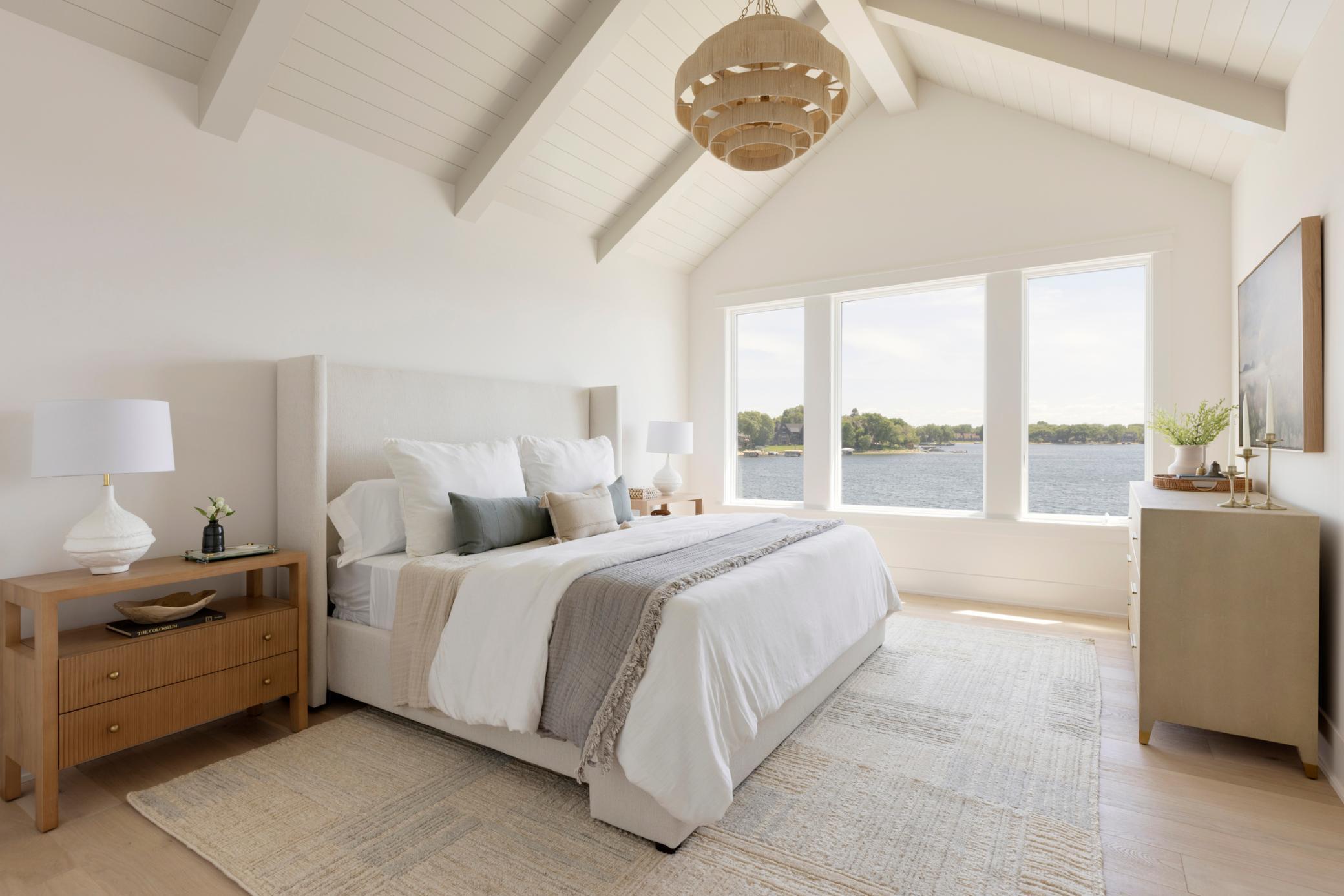 Owners suite w/ shiplap ceilings and beams