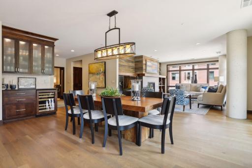 Butler's counter with wine refrigerator comes in handy when entertaining