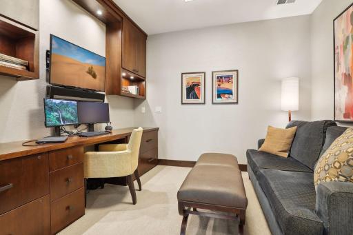 Designated home office space with built-ins to keep files organized