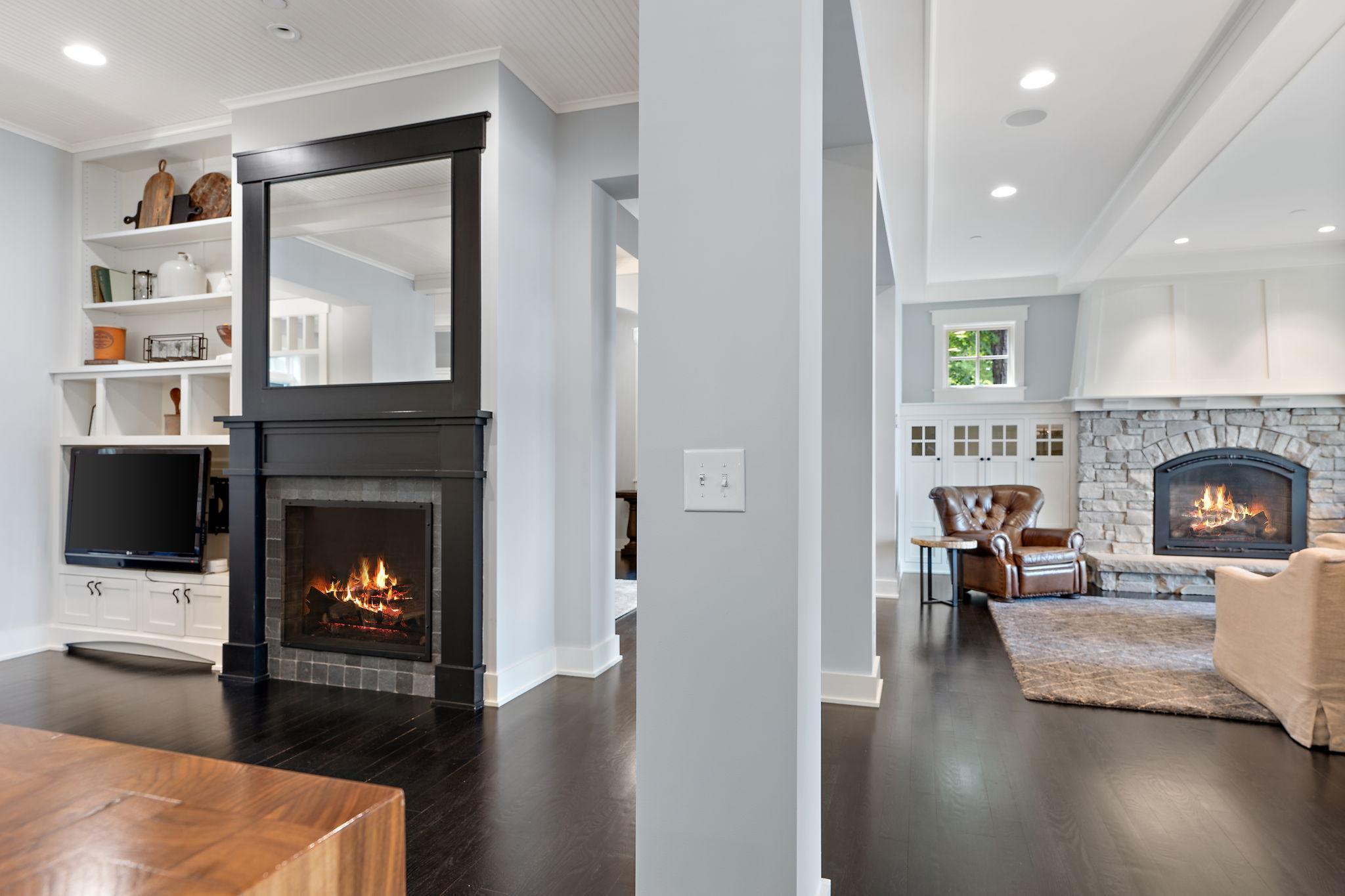 Kitchen gas fireplace to enjoy your evening while cooking.