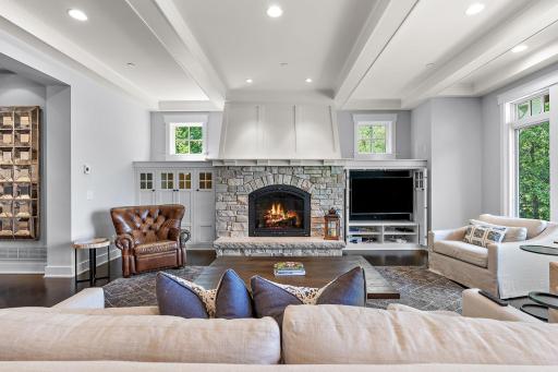 Large and cozy gas fireplace for enjoying nights with direct views of the Lake!