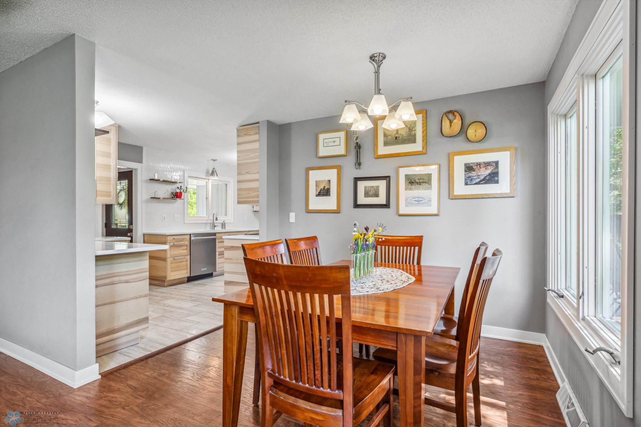 Kitchen flows to dining area