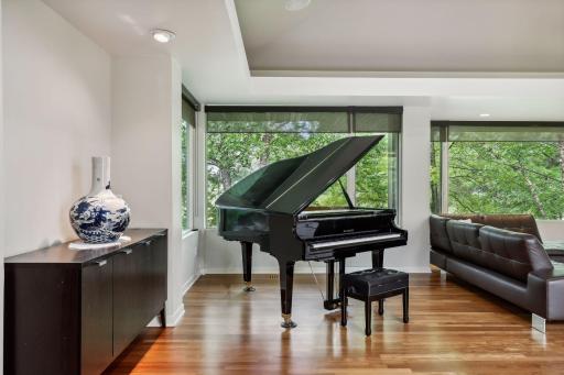 Great Room is large in scale to allow for a piano