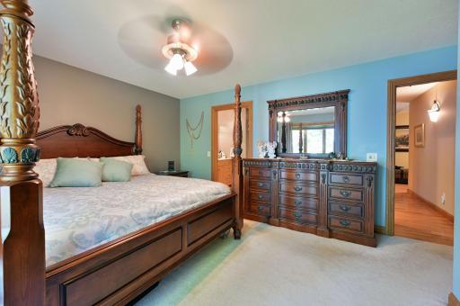 Main level primary bedroom with walk-in closet