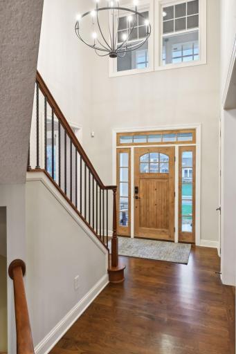 Gorgeous updated light fixture in the two story foyer