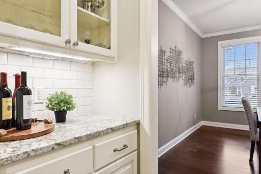Butlers panty between kitchen and dining room great for entertaining