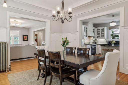Dining room views into the kitchen and living room! Hardwood floors throughout.