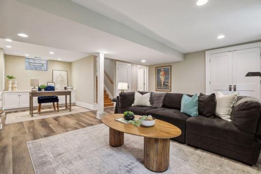 View of the family room looking toward the lower level office space.