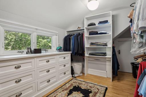 Amazing upper level storage throughout the walk-in closets of the primary bedroom. Updated heat and AC for the third story!