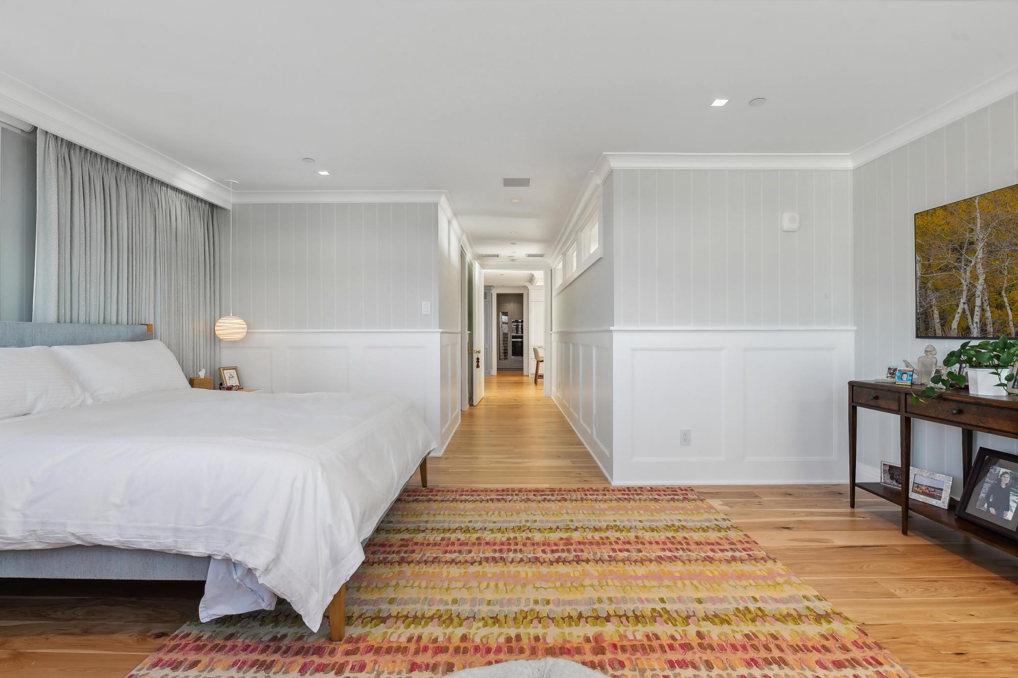 Leich Custom Audio/Visual and Lighting, surround sound with built in media access and automated bedroom shades will enhance your Primary experience.