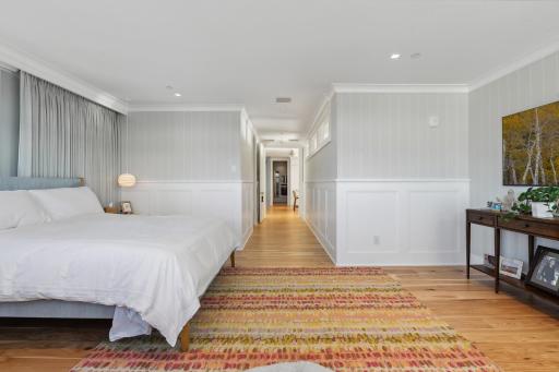 Leich Custom Audio/Visual and Lighting, surround sound with built in media access and automated bedroom shades will enhance your Primary experience.
