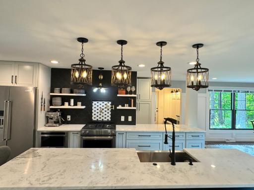 Marble countertops on large center island