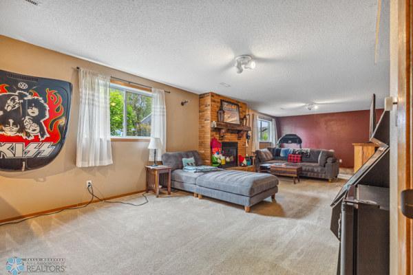 Large family room with gas fireplace
