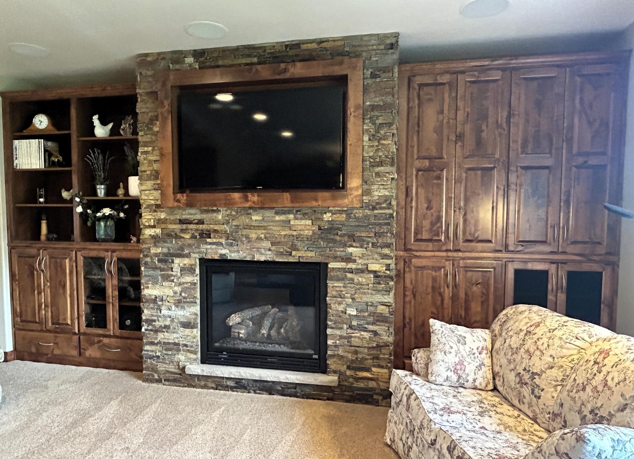 Gas Fireplace - Rustic Alder Woodwork.JPG