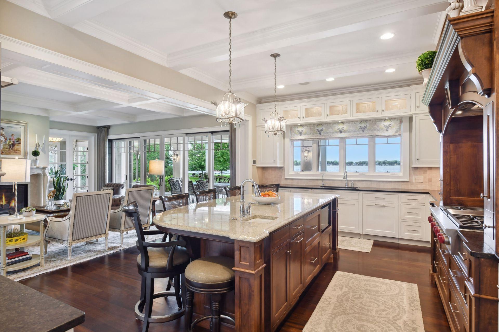 Large in-kitchen island with beautiful granite
