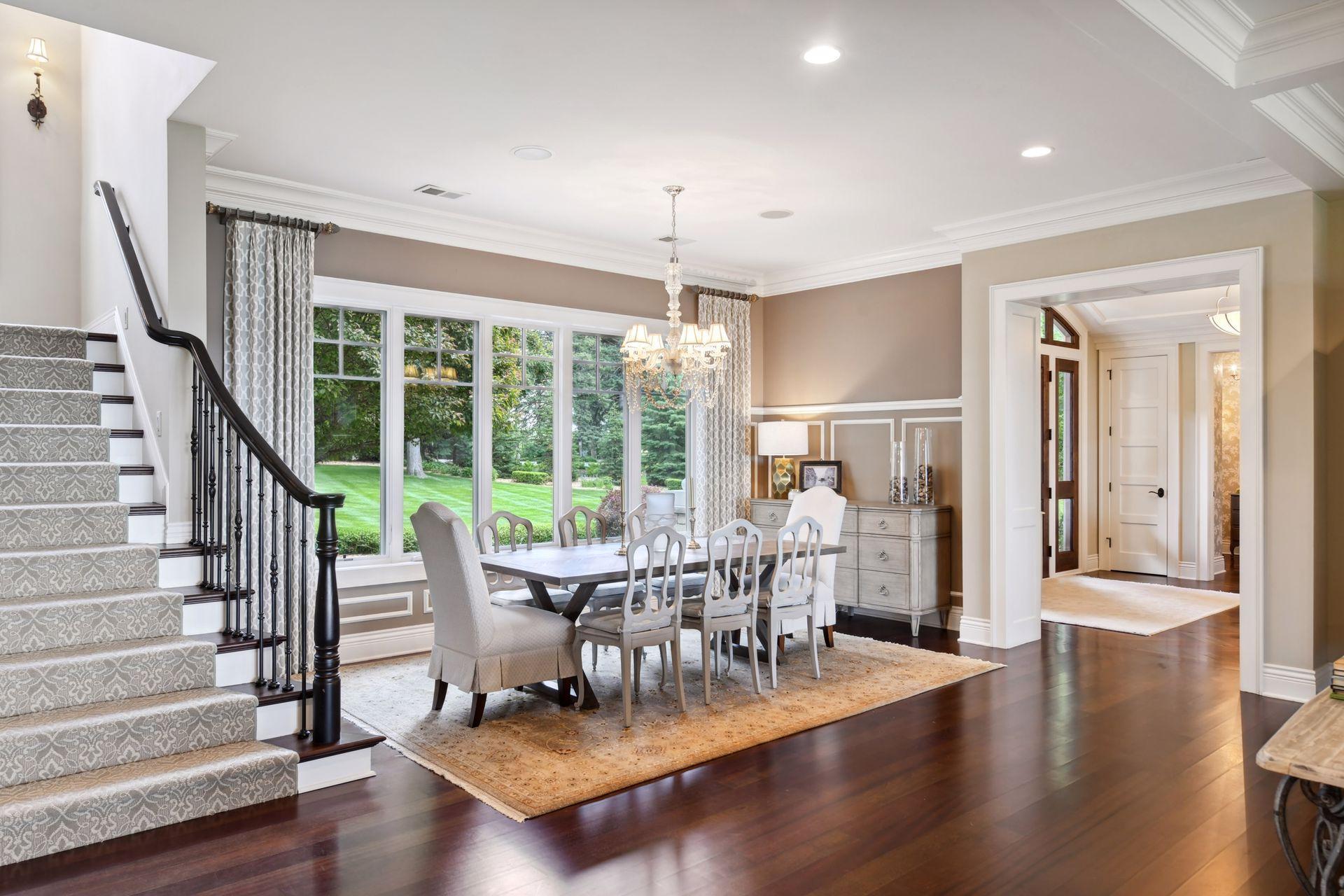 Dining room with French chandelier
