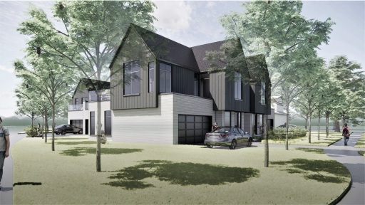 Rendering, this unit is on the left of the the East building, pictured prominently here.