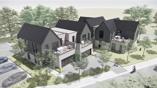 Rendering, West building on left, East building to the right.