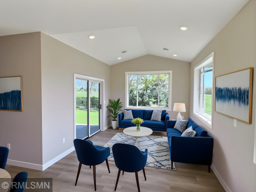The sun room walks out to the patio with all the glass in this room you will have great views of the outside and the water. Nice relaxing space within the home. Photo is AI generated and virtually staged.