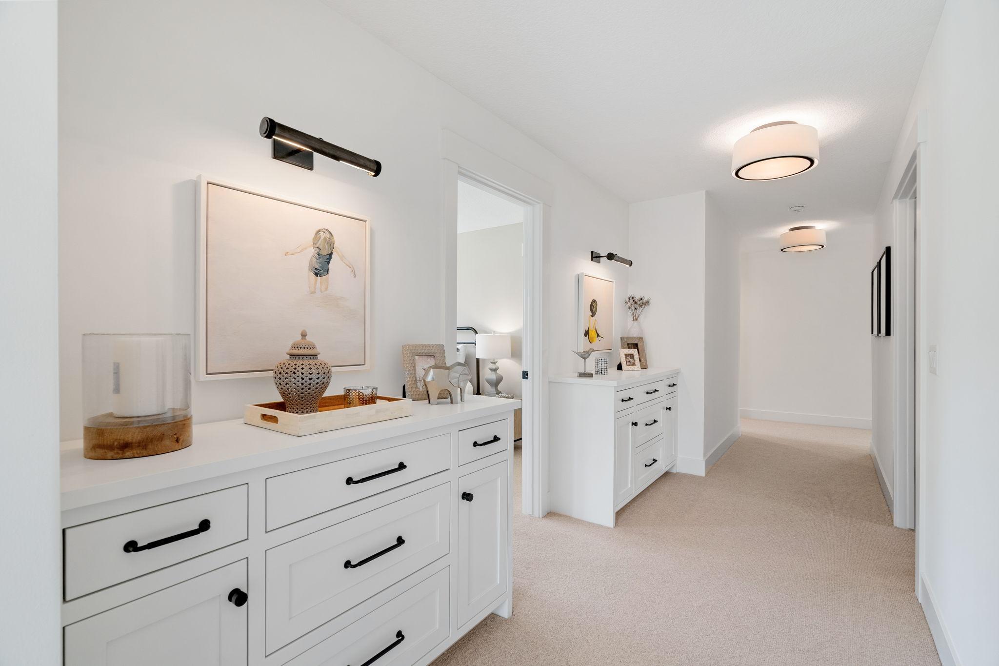 The upper level floors are covered in plush wool carpet, adding an extra layer of warmth and luxury underfoot.