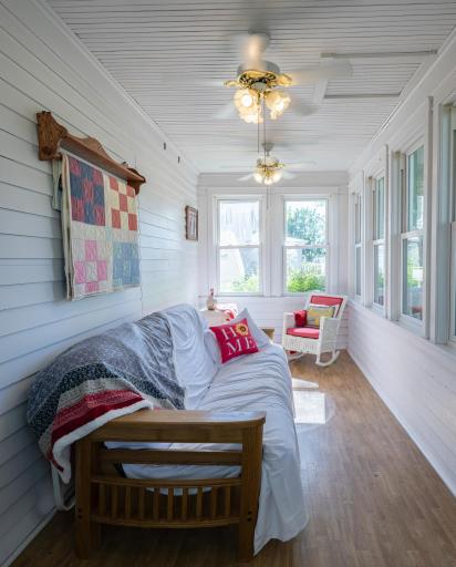 Refreshing and inviting. Has been used as a bedroom as there is heat in this space. All year round windows.