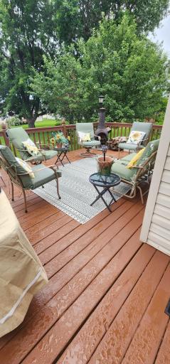 Relaxing and inviting. Lots of entertaining can happen on this spacious deck.