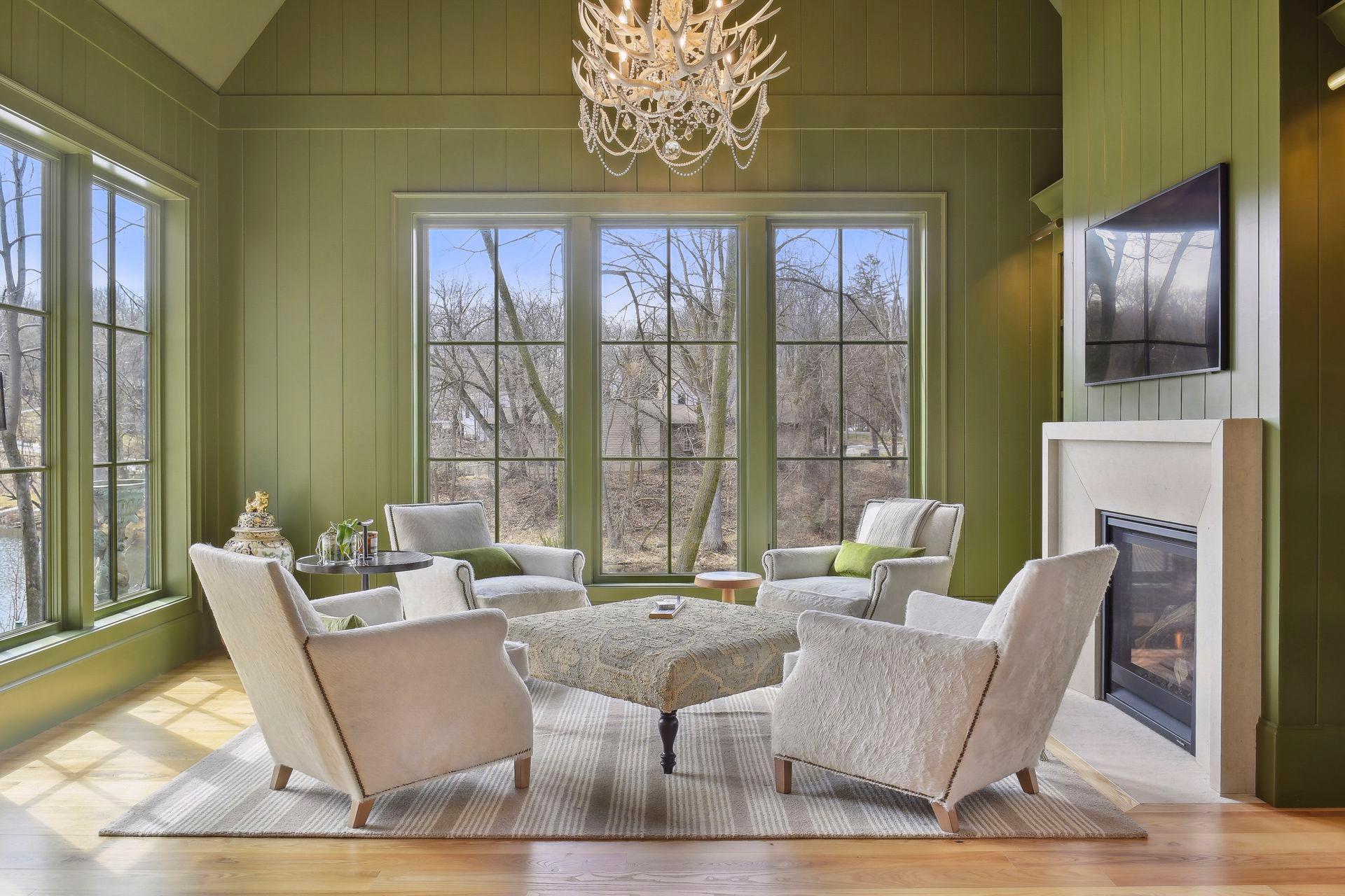 hearth room with lake views